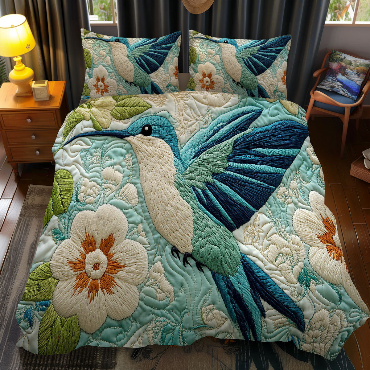 Teal Hummingbird WJ0212048CL Duvet Cover Set