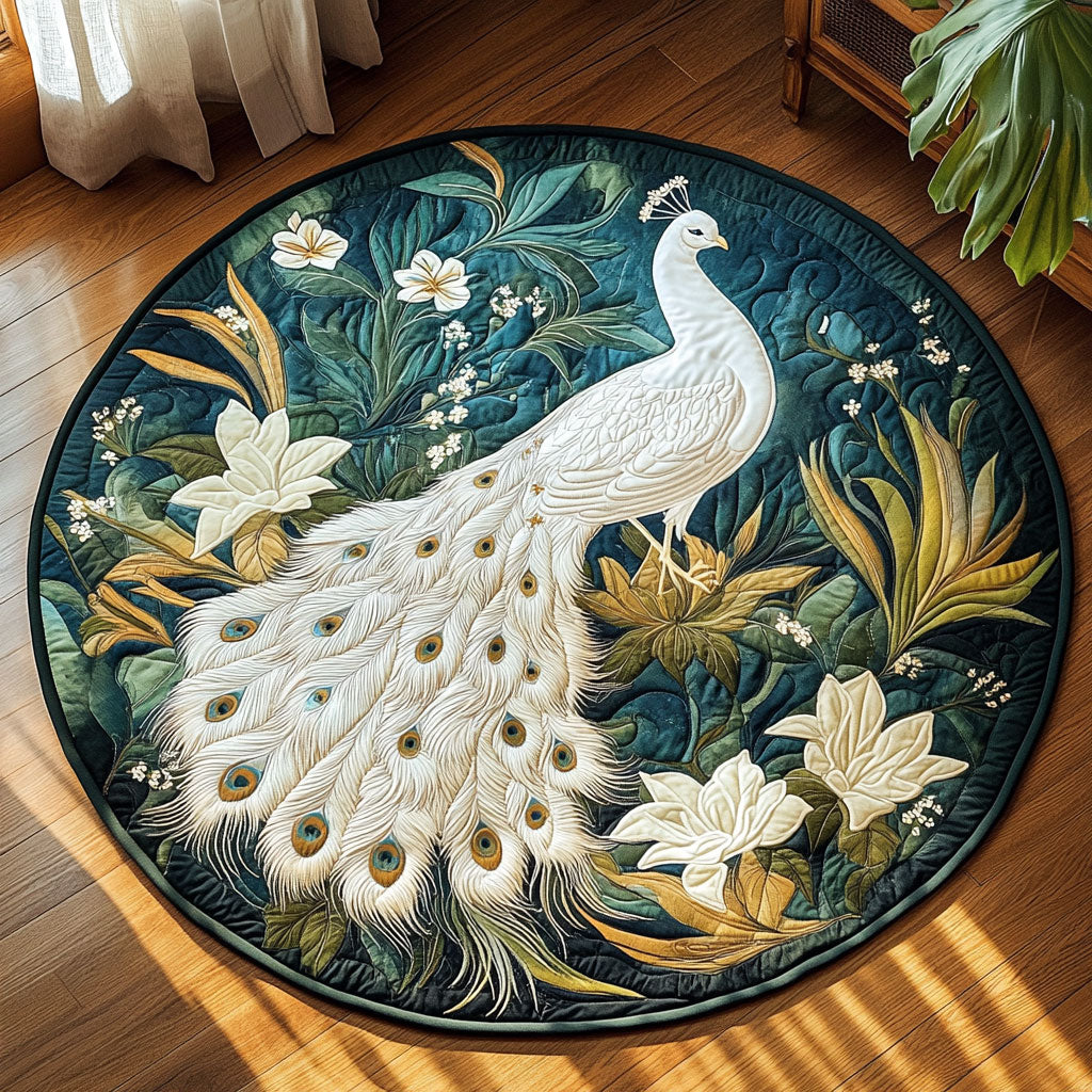 White Peacock In Bloom WY1408062CL Quilted Round Mat