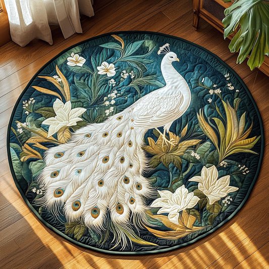 White Peacock In Bloom WY1408062CL Quilted Round Mat
