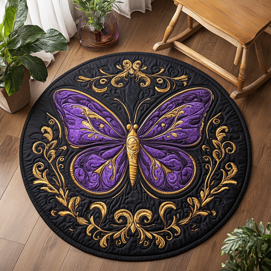 Purple Butterfly XR1403014CL Quilted Round Mat