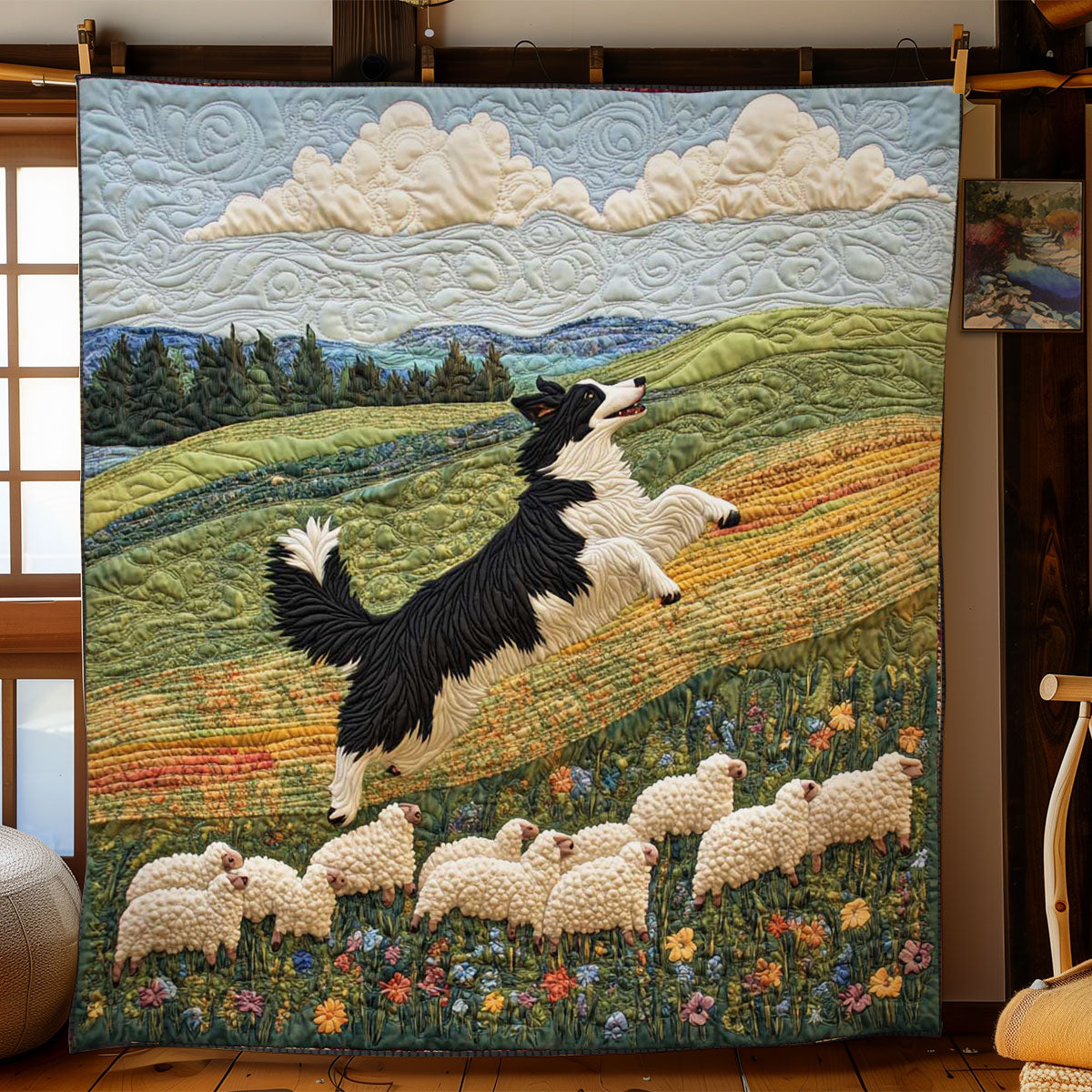 Border Collie Meadow WN0601093CL Quilt