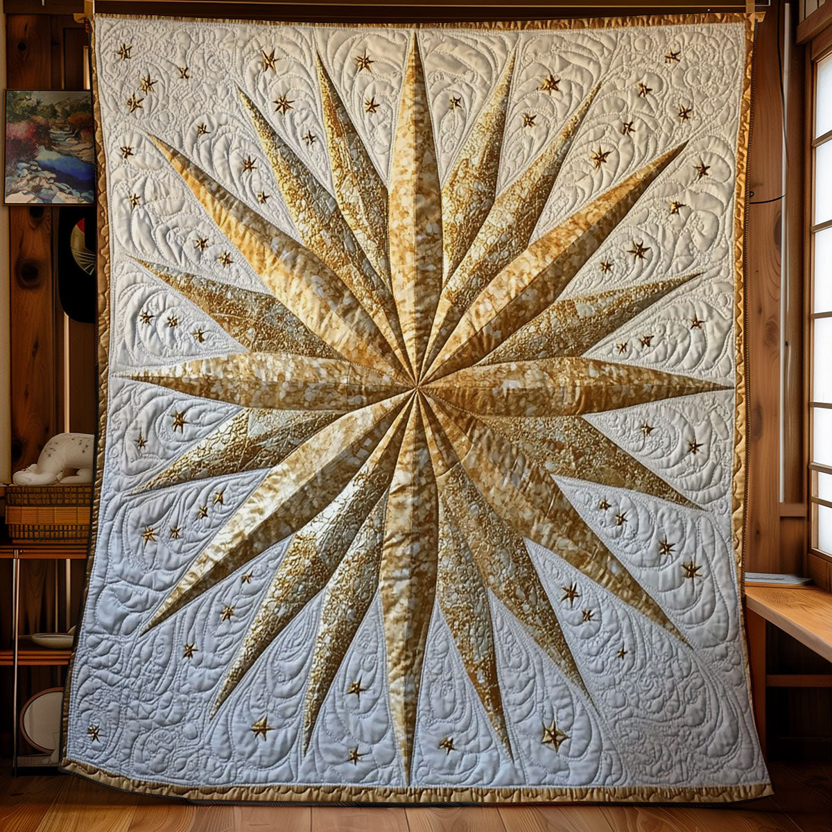 Gold Native American Star WY2103044CL Quilt