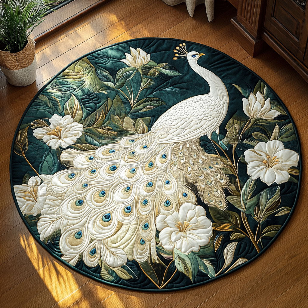Ivory Peacock Garden WY1408060CL Quilted Round Mat