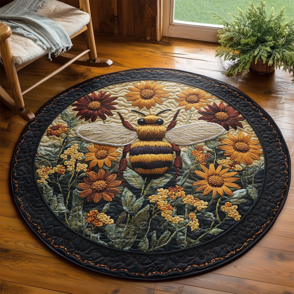 Sunflower Buzz WY2203068CL Quilted Round Mat