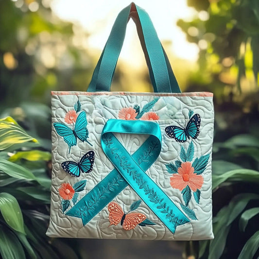 Teal Ribbon Wings WN2909063CL Quilted Tote Bag