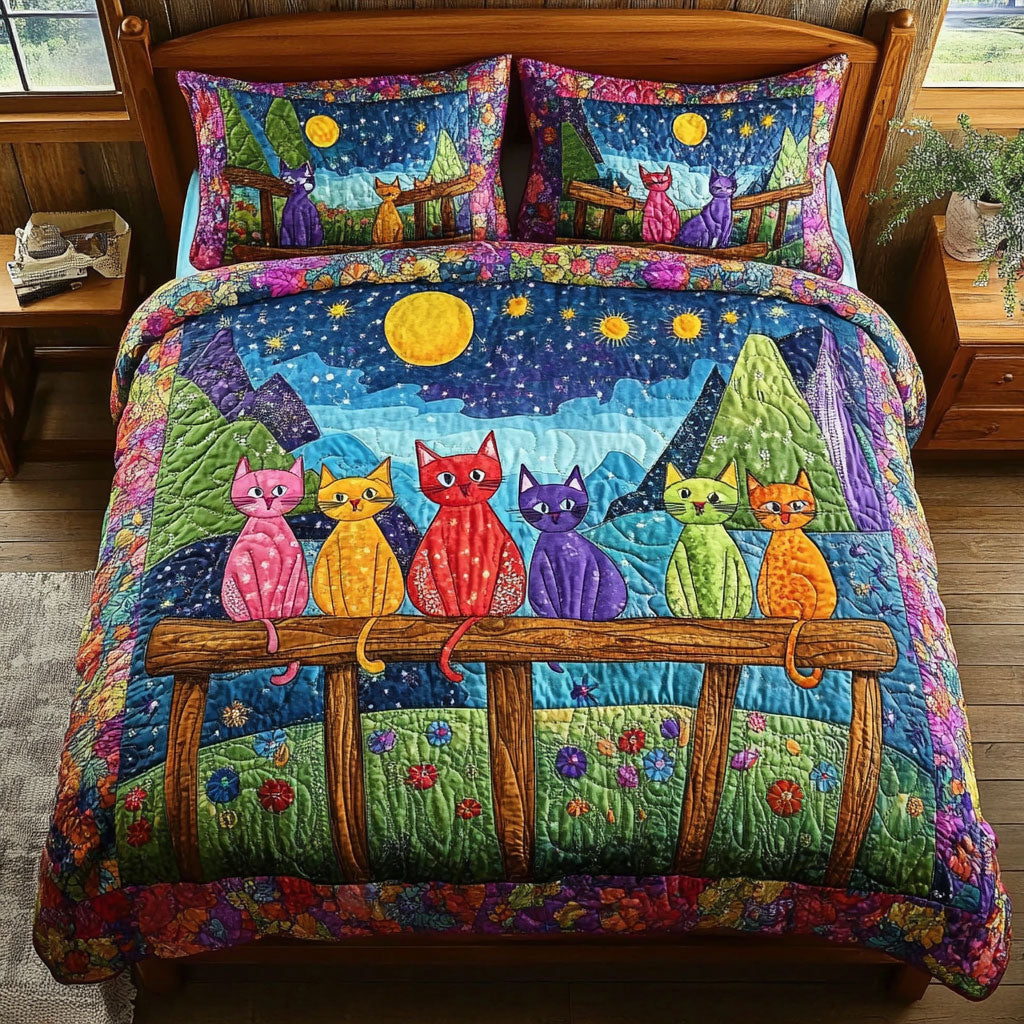 Cat Family In Fence WY1402037CL Duvet Cover Set