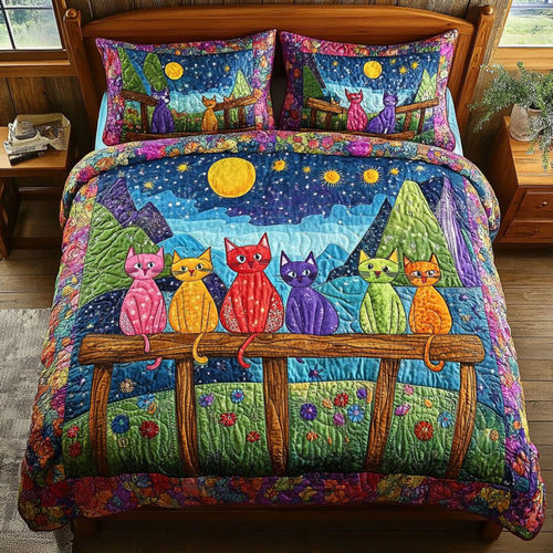 Cat Family In Fence WY1402037CL Duvet Cover Set