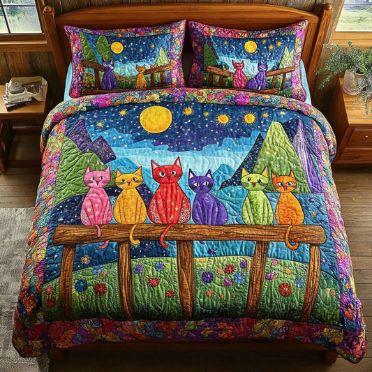 Cat Family In Fence WY1402037CL Duvet Cover Set
