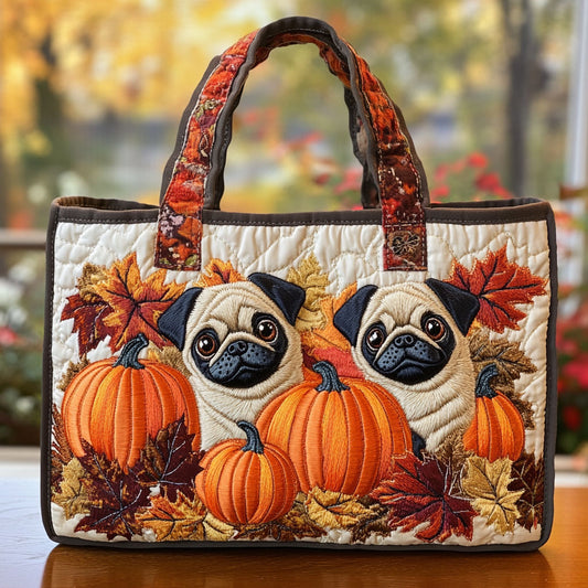 Fall Pumpkin Pug CW2209072CL Quilted Tote Bag