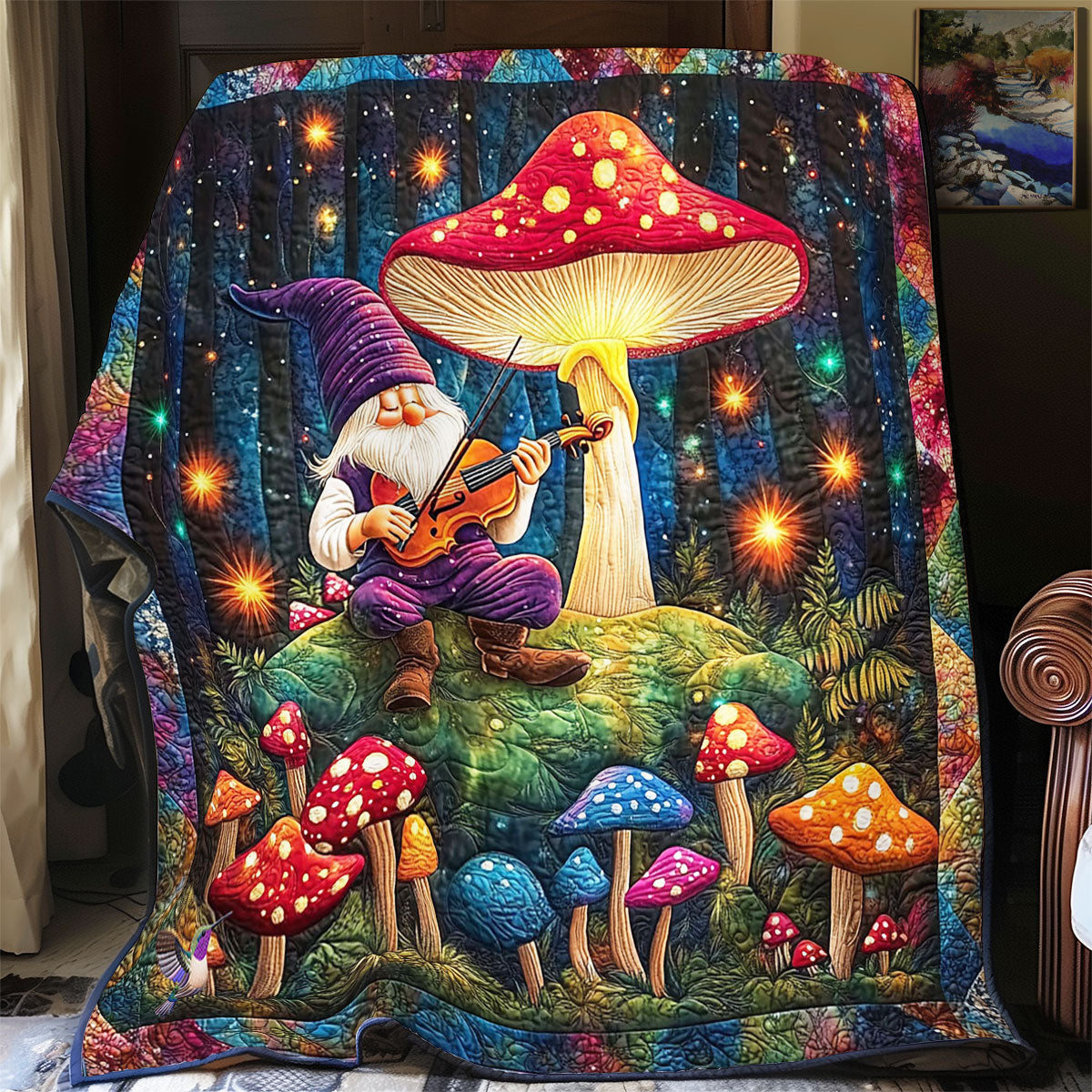 Gnome Playing Violin WY1912041CL Quilt