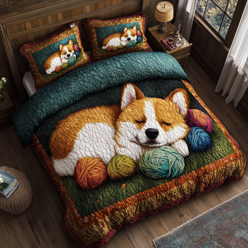 Cute Corgi Sleeping Yarn WY0901087CL Duvet Cover Set