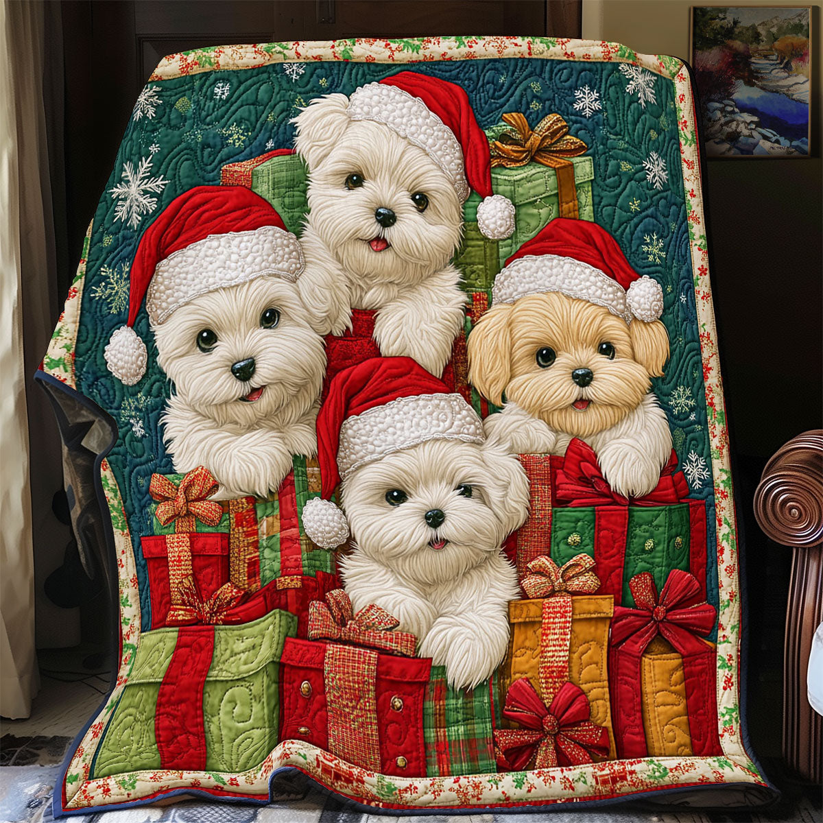 Snowy Yorkies CP1411062CL Quilt