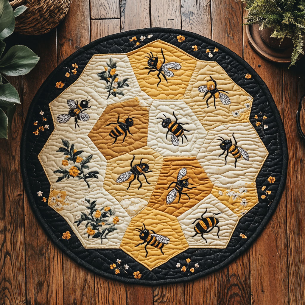 Bee Sunlit Honey WU2103018CL Quilted Round Mat