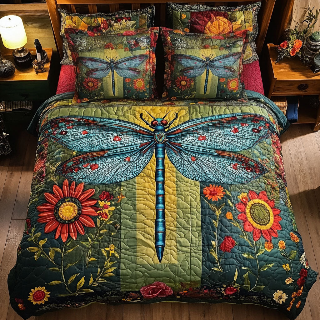 Dragonfly And Vibrant Flower WY2502015CL Duvet Cover Set
