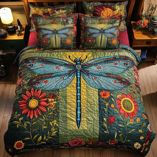 Dragonfly And Vibrant Flower WY2502015CL Duvet Cover Set