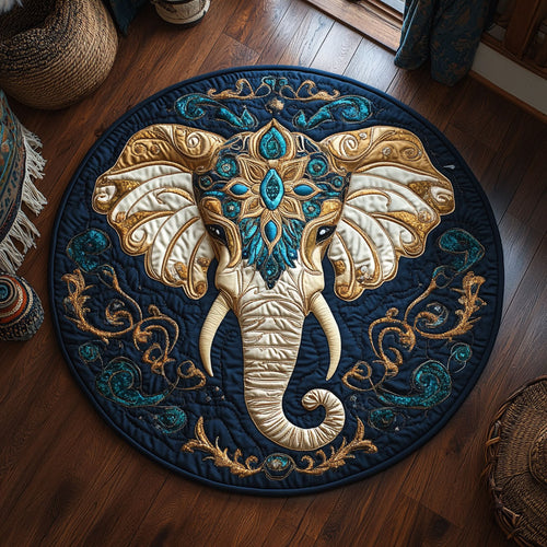 Royal Teal Elephant WY0805024CL Quilted Round Mat