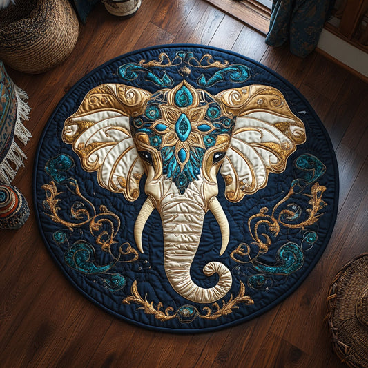 Royal Teal Elephant WY0805024CL Quilted Round Mat