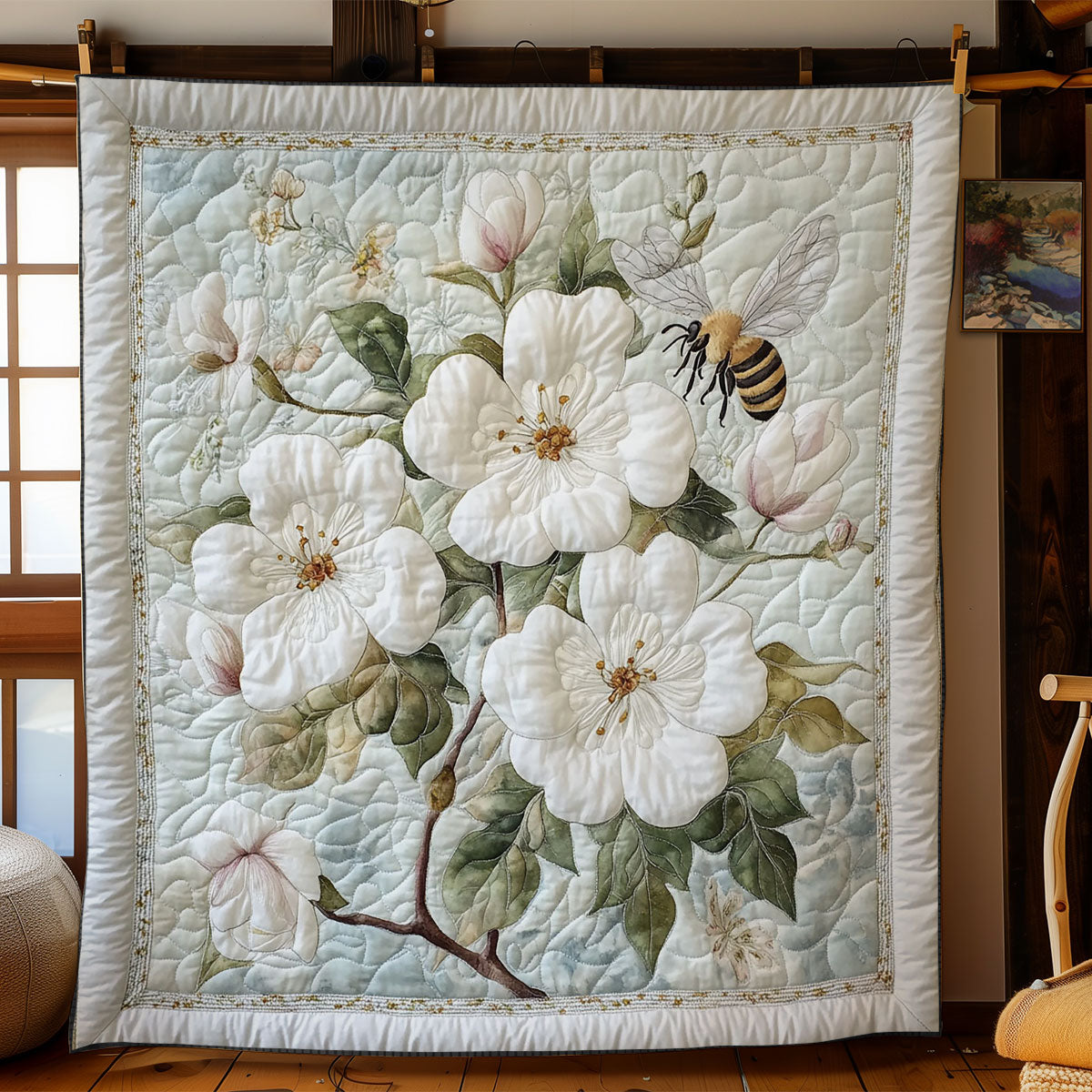 White Garden And Bee WY2003078CL Quilt