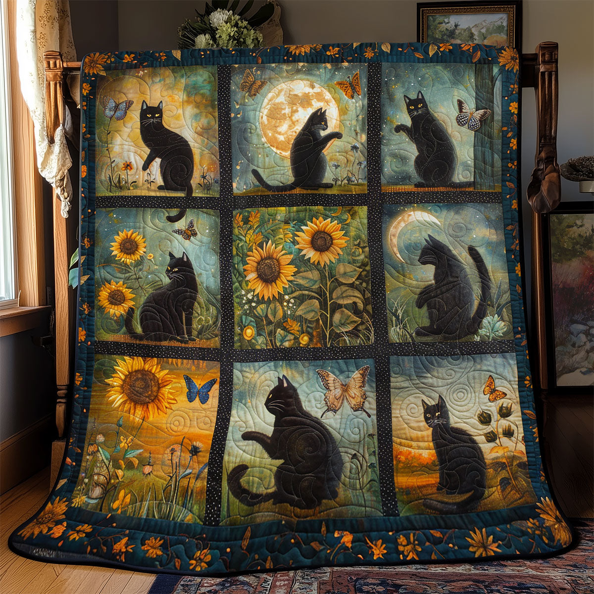 Black Cat In Bloom YR0502035CL Quilt