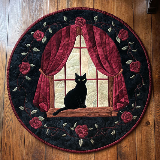 Black Cat Through The Window WU2503107CL Quilted Round Mat