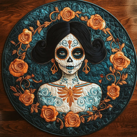 Blue Ember Skull Woman WN0908006CL Quilted Round Mat