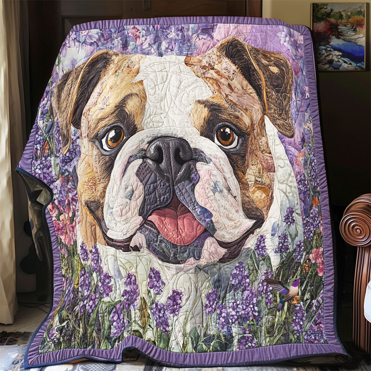 Bulldog In The Lavender Field WU2012001CL Quilt