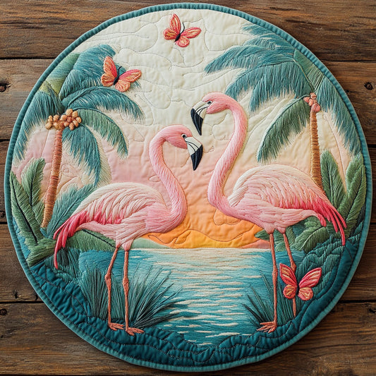 Pink Flamingo WJ2203077CL Quilted Round Mat