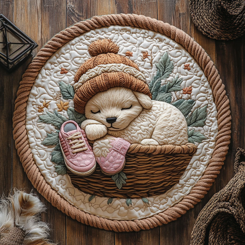 Cute Sleeping Puppy WY2605044CL Quilted Round Mat