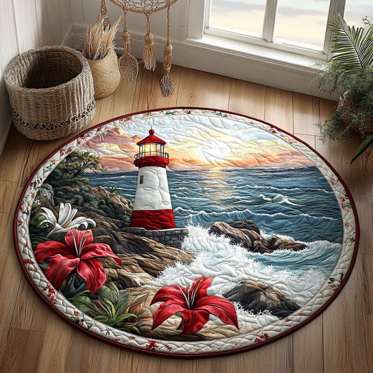Red Flower Lighthouse WY0206037CL Quilted Round Mat