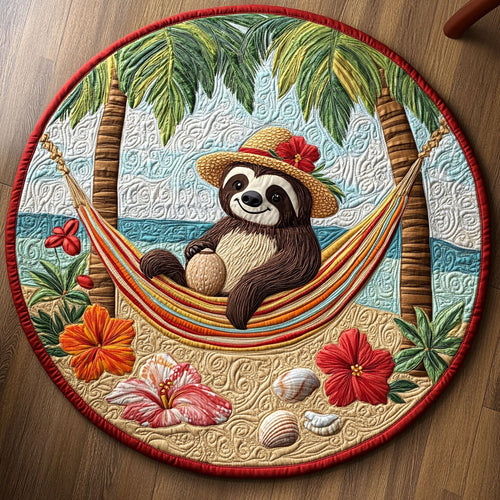 Sloth's Happy Place LT2011020CL Quilted Round Mat