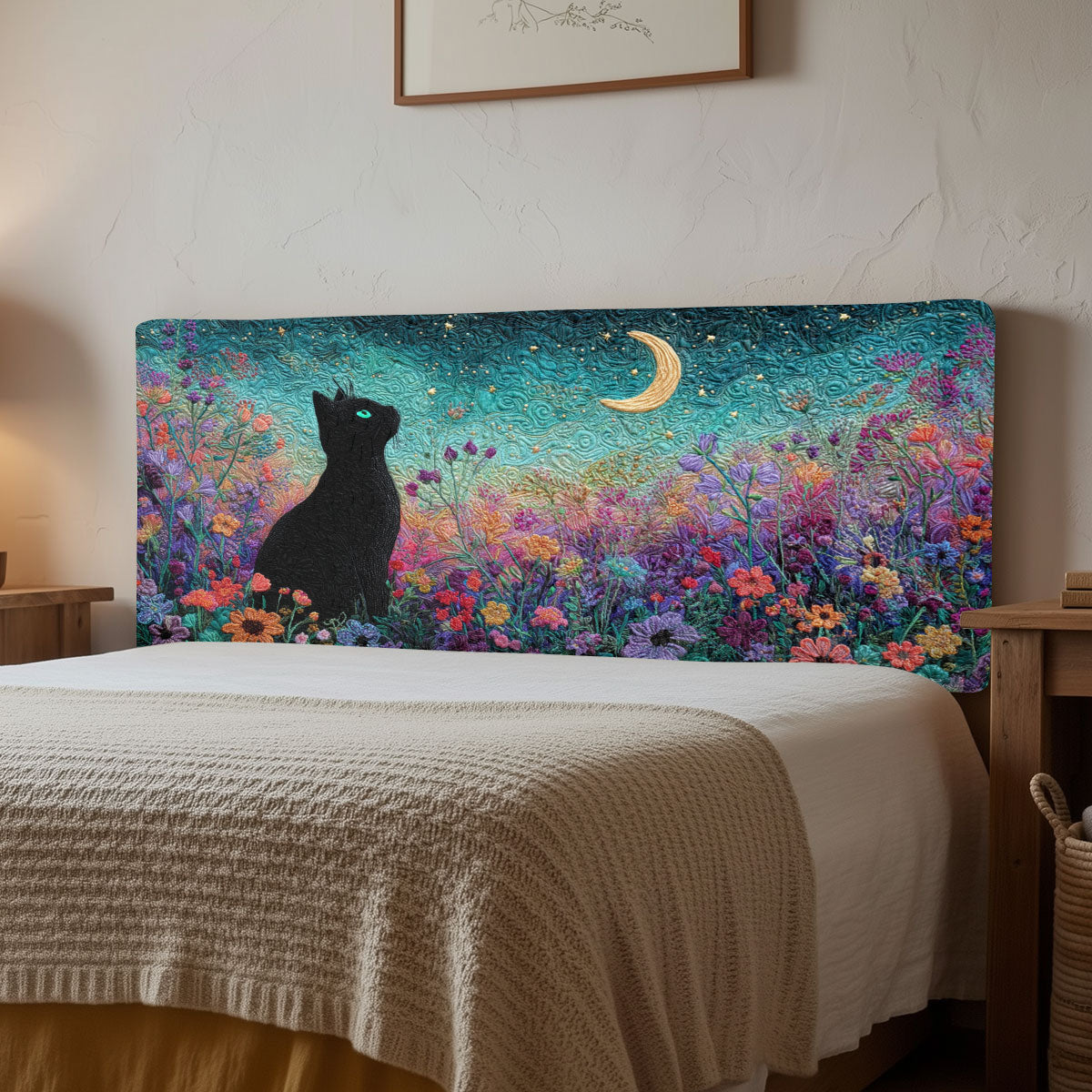 Starry Night Cat CW2212036CL Quilted Headboard Slipcover