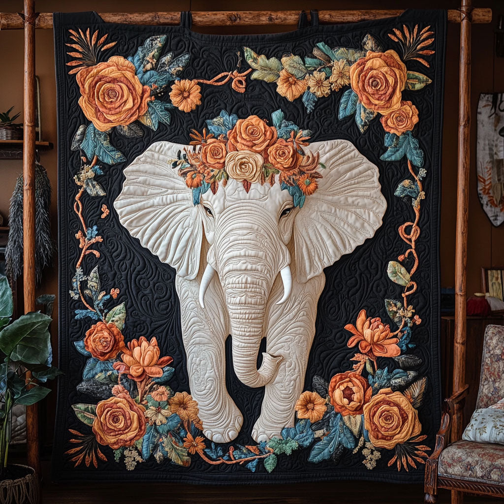 Orange Rose Elephant WY0906044CL Quilt
