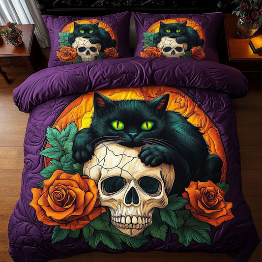 Cute Cat In Skull WY2006009CL Duvet Cover Set
