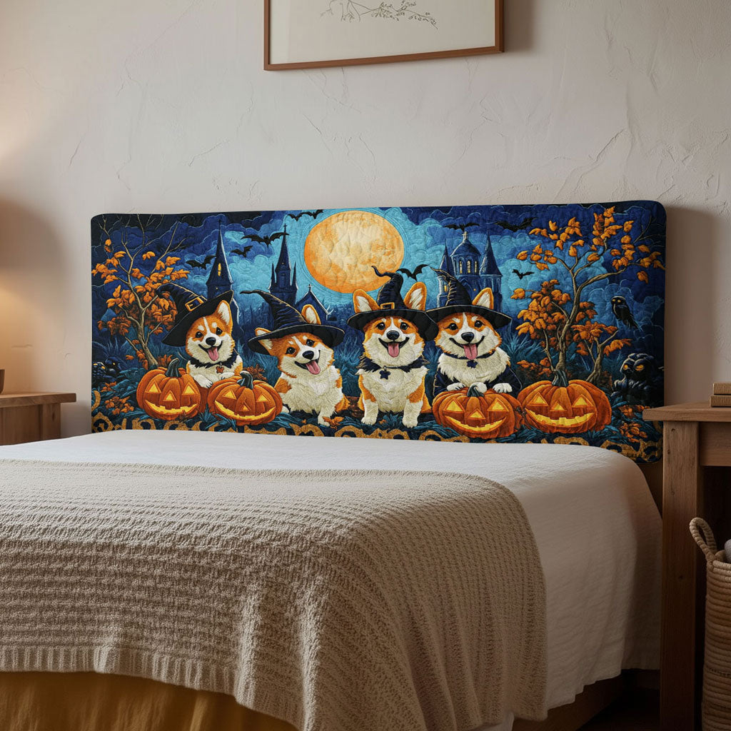 Pumpkin Corgi WN2012062CL Quilted Headboard Slipcover
