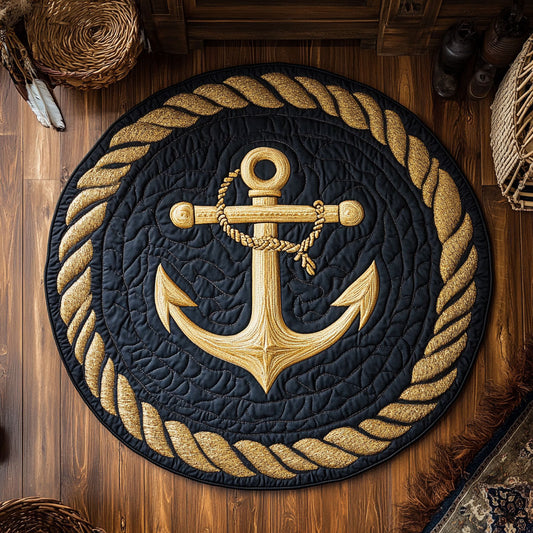 Gold Anchor In Black WY1106018CL Quilted Round Mat