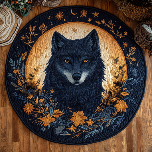 Golden Eyed Wolf WY3006084CL Quilted Round Mat
