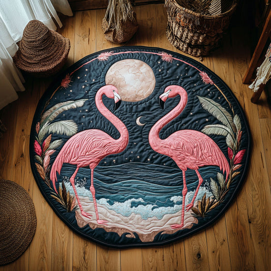 Couple Flamingo Under The Moon WY0206019CL Quilted Round Mat