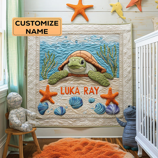Coral Cuddle Turtle WY2807017CL Personalized Baby Quilt