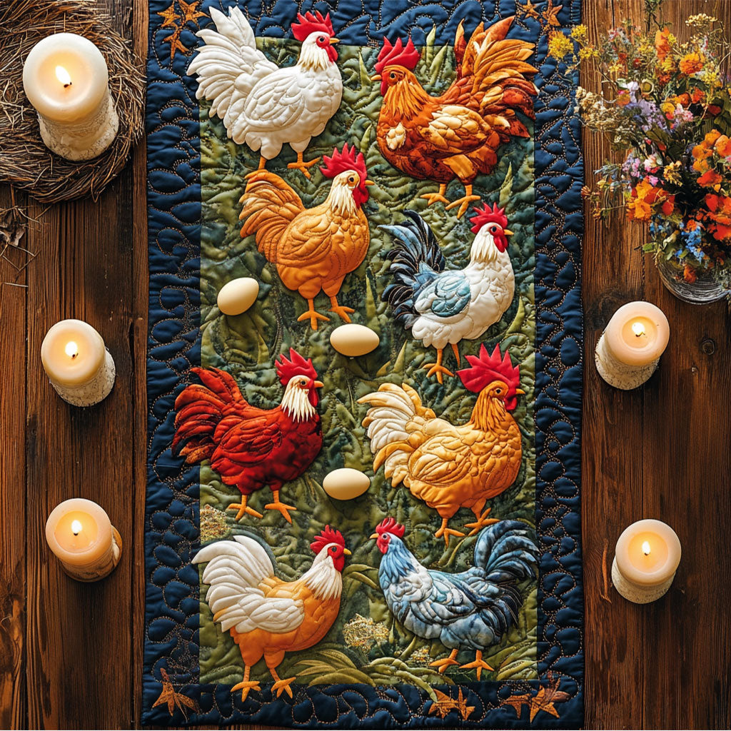 Hens in the Hay CM2304050CL Quilted Table Runner