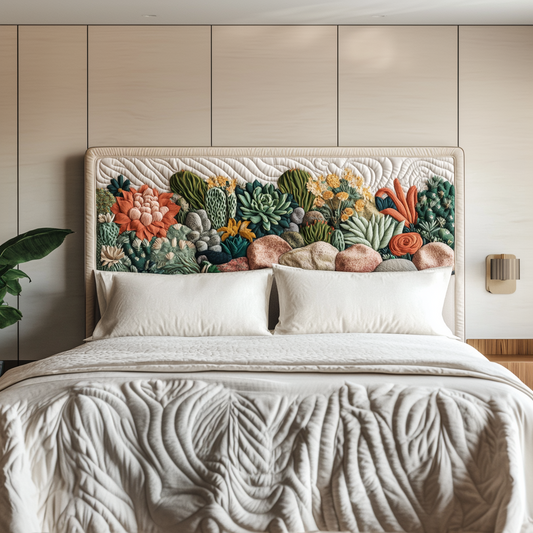 Succulent Garden XR1612026CL Quilted Headboard Slipcover