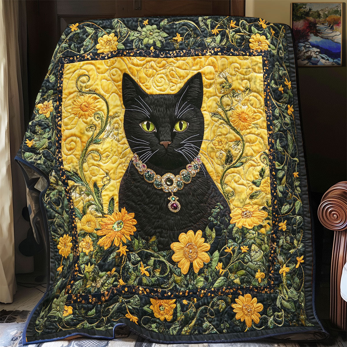 Black Cat Portrait WY2102005CL Quilt