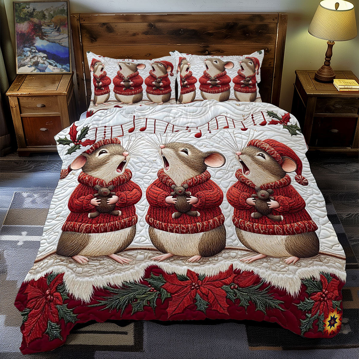 Christmas Singing Mouse WY0412065CL Duvet Cover Set