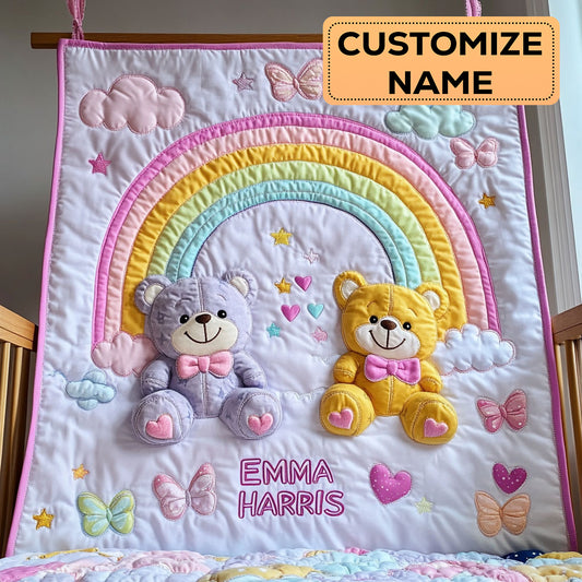 Rainbow Teddy Bear CW2407015CL Personalized Baby Quilt