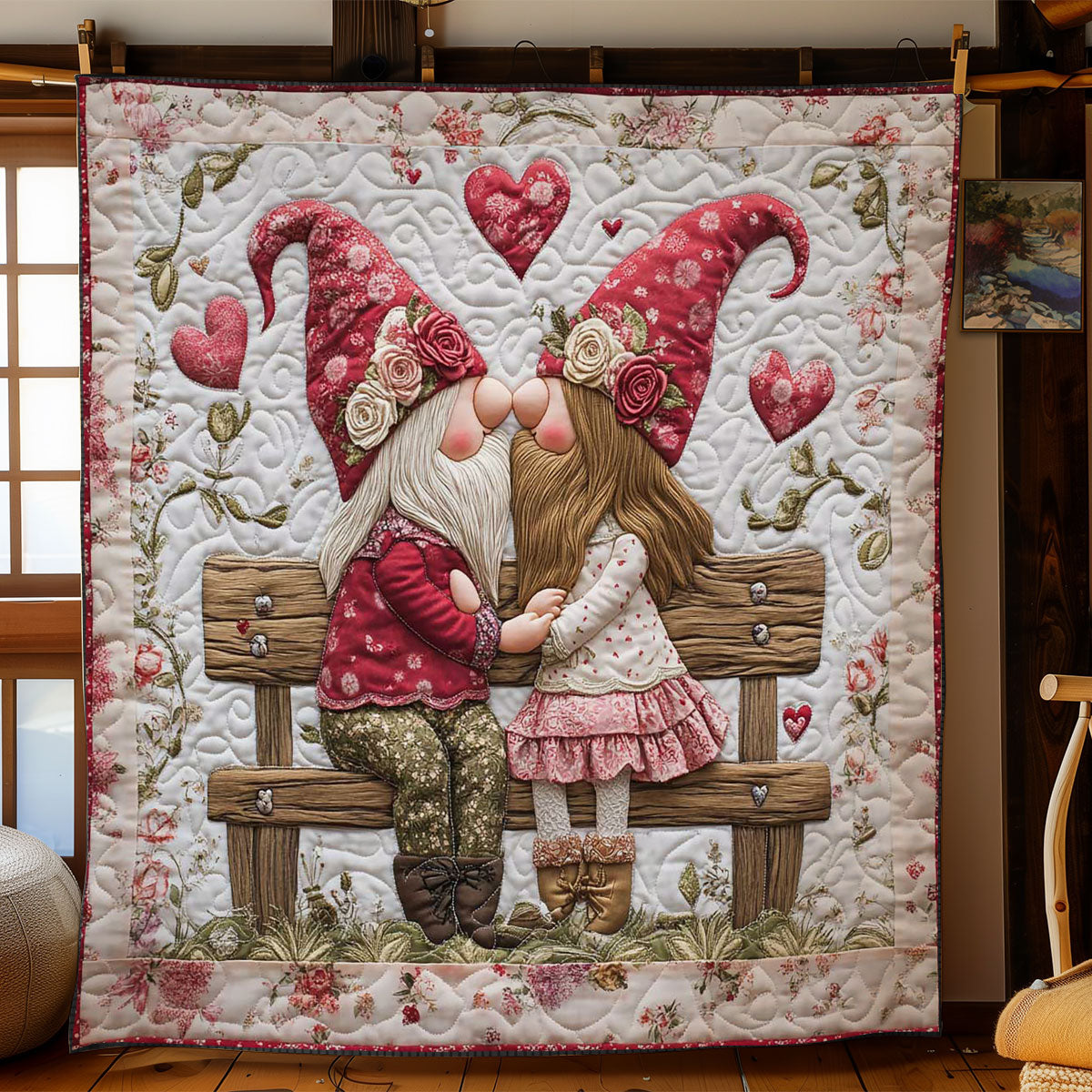 Heartfelt Gnome Kiss WN2512045CL Quilt