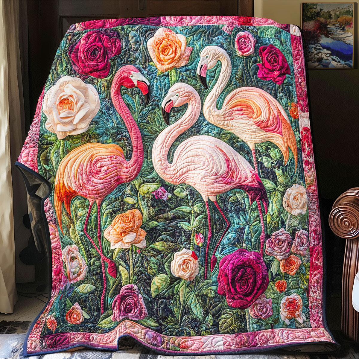 Flamingo Roses WX0303077CL Quilt