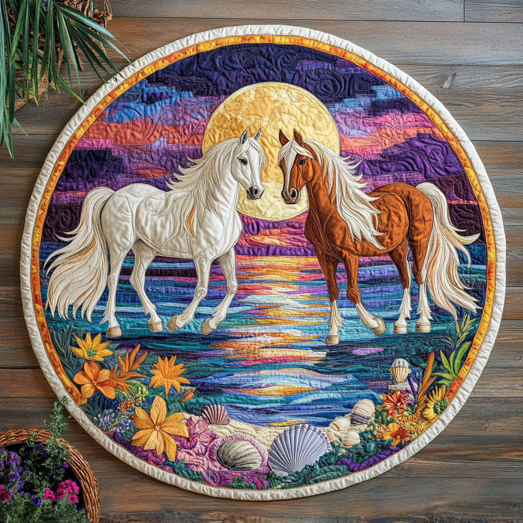 Horse Under Moon WX0605026CL Quilted Round Mat