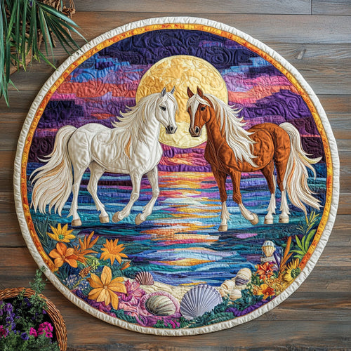 Horse Under Moon WX0605026CL Quilted Round Mat