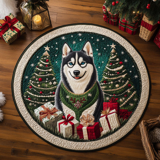 Husky in Winter Pine CW2108008CL Quilted Round Mat