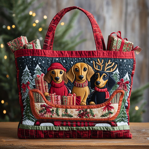 Dachshund Sleigh Ride CW1211018CL Quilted Tote Bag