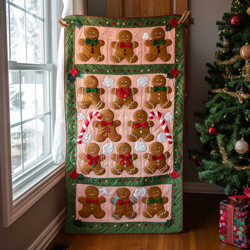 Pink Gingerbread Christmas WP1810031CL Quilted Table Runner